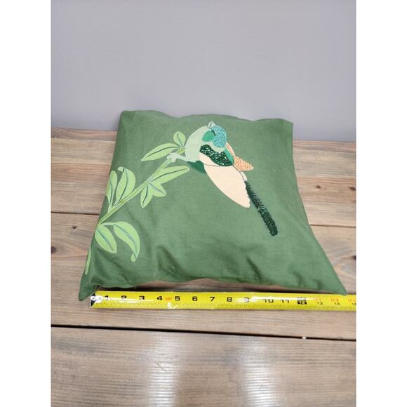 West Elm Pillow Bird Design 14”x14” Green Embellished - Picture 5 of 7